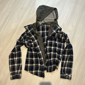 Cute flannel zip up sweater with hood!